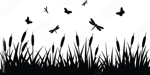 Tableau sur toile Pond insects flat vector illustration silhouette