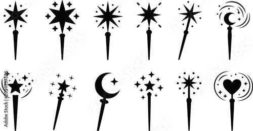 Obraz na plátně Magic wands flat vector illustration collection