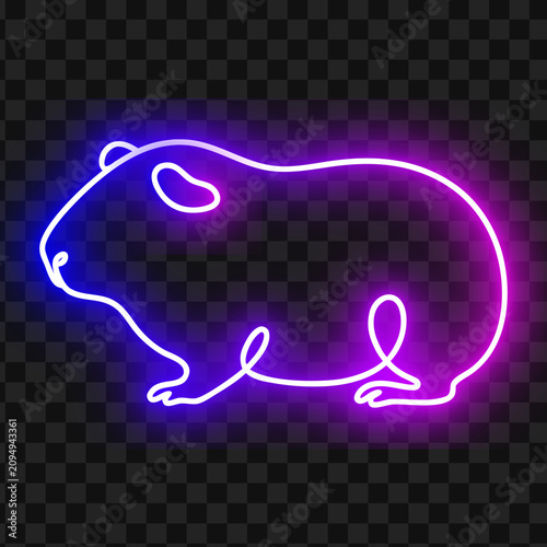 Cuadro en lienzo Neon Guinea Pig Line Art Vector Illustration Glow Graphic