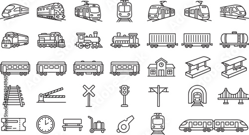 Canvastavla Train and railway transportation line icon set public transit metro locomotive c