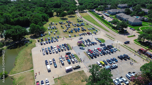 Schilderij op canvas Aerial parking high angle perspective displays busy parking lots adjacent to par
