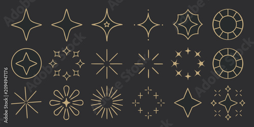 Photos Gold Star And Sparkle Pattern Linear Illustration On Dark Background