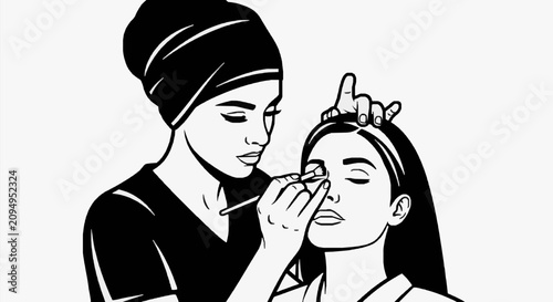 Bild auf Leinwand Beauty Makeup Application Female Assistant.