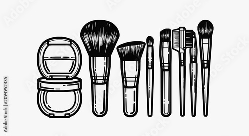 Quadro su tela Beauty makeup brushes and compact set collection.
