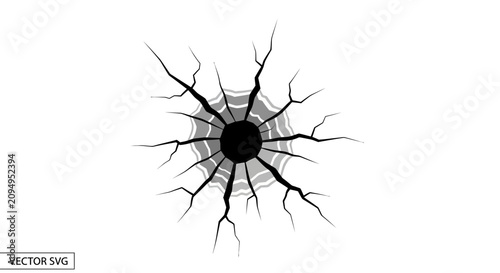Foto Black bullet hole with radial cracks and concentric gray rings