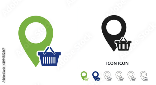 Canvas Print Map pointer pin with shopping basket icon for local store search