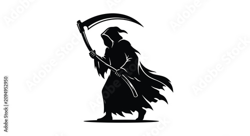 Schilderij op canvas Grim reaper with scythe dark figure black silhouette