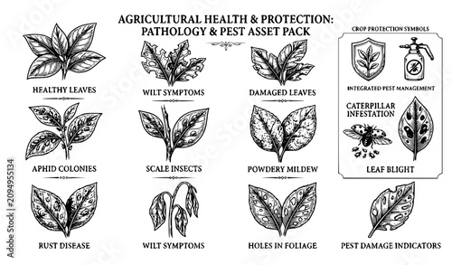 Tableau sur toile Plant pest and fungal infection sketch vector collection