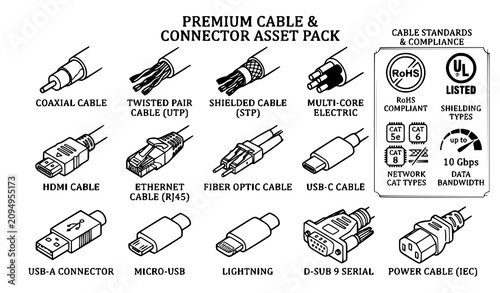 Fotografía Communication cable line icon vector set