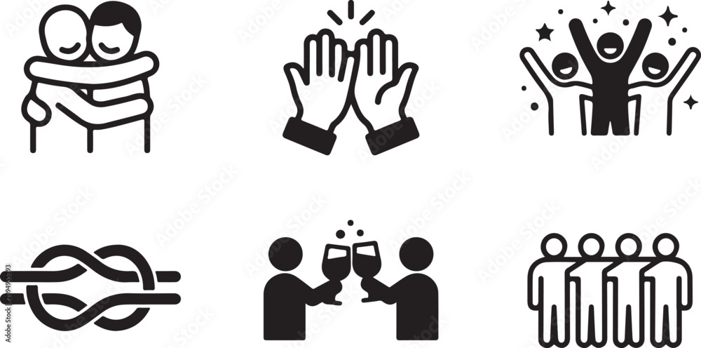 Fototapeta premium Set of six black and white celebration and relationship icons Vector