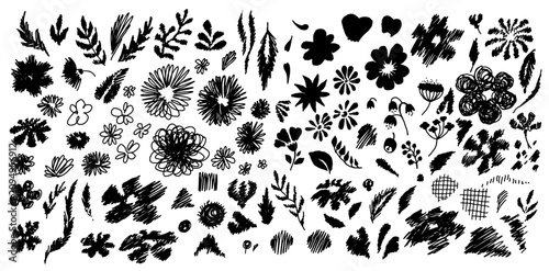 Obraz na plátně Collection of modern abstract simple flower, leaves, shapes illustration