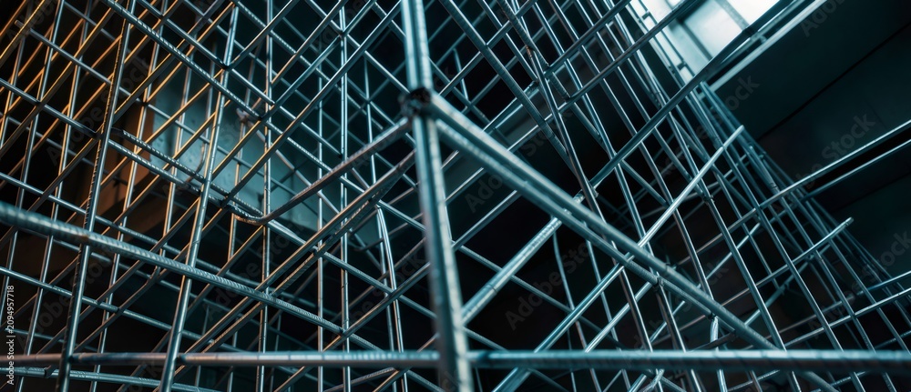 Fototapeta premium Metal grid structure forming abstract background pattern