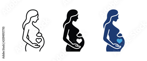 Bild auf Leinwand Pregnancy icon, Pregnant woman maternity belly heart symbol, Hospital gynecology