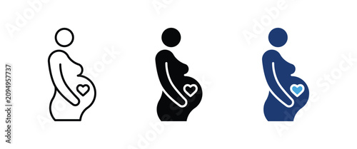 Foto Pregnancy icon, Pregnant woman maternity belly heart symbol, Hospital gynecology