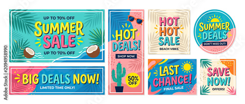 Konstfotografi Summer Sale Banners and Labels - Hot Deals, Big Discounts, Last Chance, Save Now