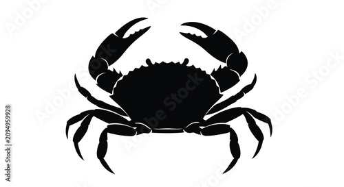 Tableau sur toile Black crab silhouette on a white background marine invertebrate depiction