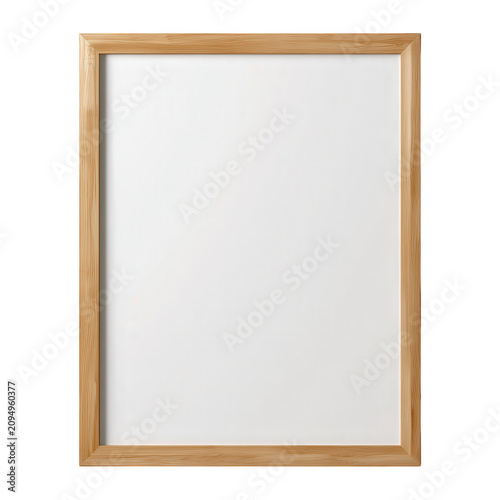 Simple wooden picture frame with empty space inside isolated on transparent background