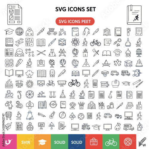 Billede på lærred Comprehensive collection of education and school line icons
