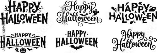 Minimal Happy Halloween Typography Logo Set Featuring Clean Modern Decorative Lettering Vector