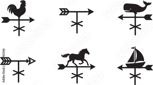 Принти на полотні Vintage weather vane icons with rooster, horse, whale, sailboat, and arrow desig