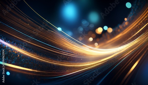Abstract Light Streaks And Bokeh Particles On Dark Background