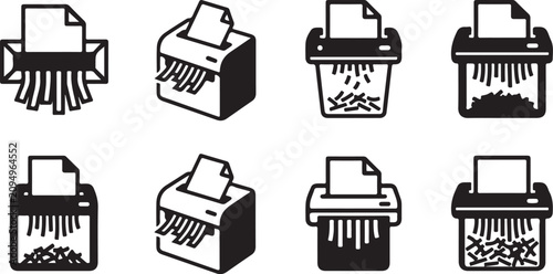 Eight paper shredder icons with different shredding effects Vector