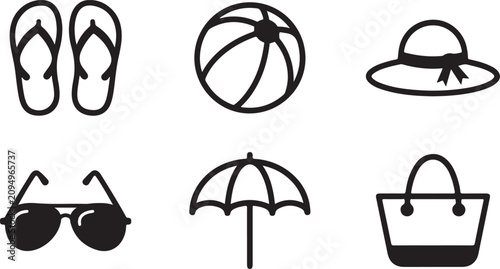 Obraz na plátně Flat icons of beach and summer accessories set Vector