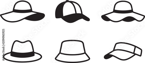 Konstfotografi Six types of stylish hats icon set for design use Vector