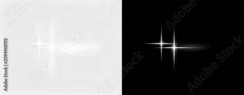 Bright shiny white starburst effect on gray and black backgrounds for graphic design  abstract light flare