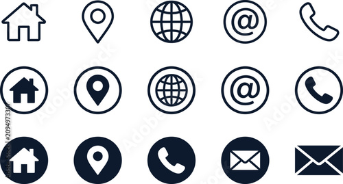 Fotografie Communication and Contact Line Icons Collection Featuring Phone, Email, Location