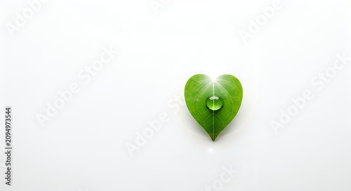 Green heart shaped leaf with water droplet