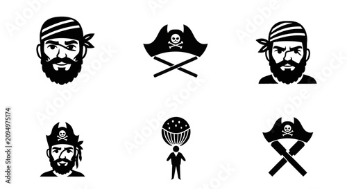 Canvastavla Pirate icons and symbols illustration with various pirate heads and crossed swor