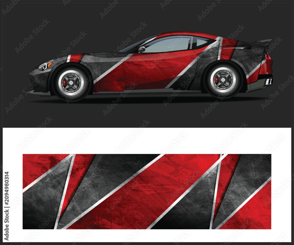Fototapeta premium Dynamic Red and Black Car Wrap Design