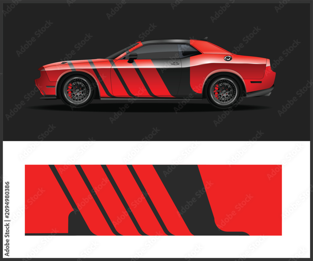 Fototapeta premium Dynamic Red and Black Car Wrap Design