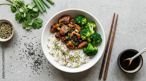 Teriyaki chicken bowl with broccoli and rice healthy asian cuisine