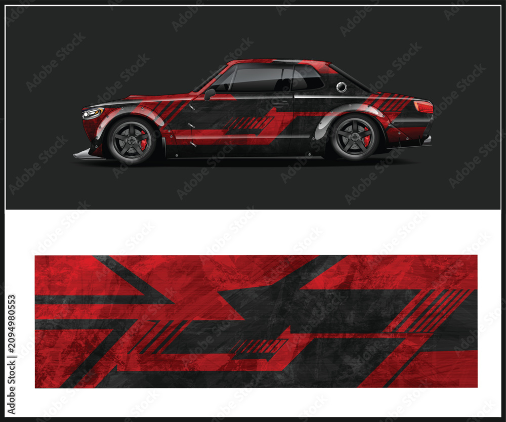 Fototapeta premium Dynamic Red and Black Car Wrap Design