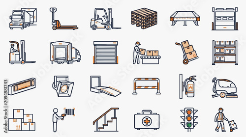Bild auf Leinwand Warehouse and Logistics Operations Icons Set