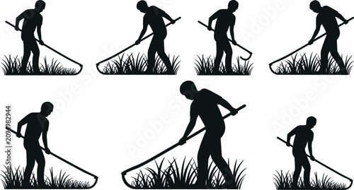 Foto Mowing farmers flat vector illustration set