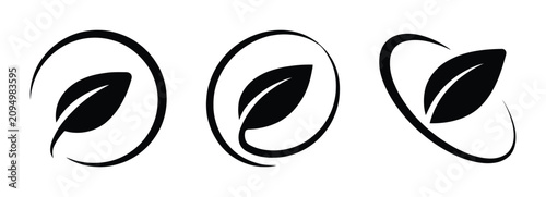 Leaf icons with circular swoosh elements for eco friendly or natural lifestyle designs.