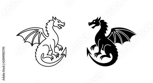 фотографія Mythical Dragon Icons, Fantasy Creature Silhouettes, Medieval Beast Vector Graph