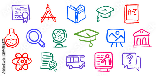 Education Icons Crayon Chalk Drawing Doodle Vector