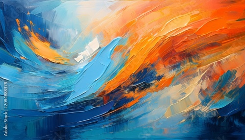Abstract Background Oil Paint Strokes Blue And Orange Colors
