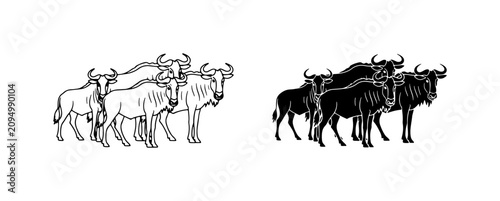 Foto Wildebeest Herd Vector Icons, Silhouette and Outline, Wildlife Migration Stock A