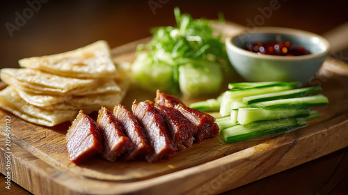 Traditional Peking Duck Serving Neatly Arranged with Pancakes