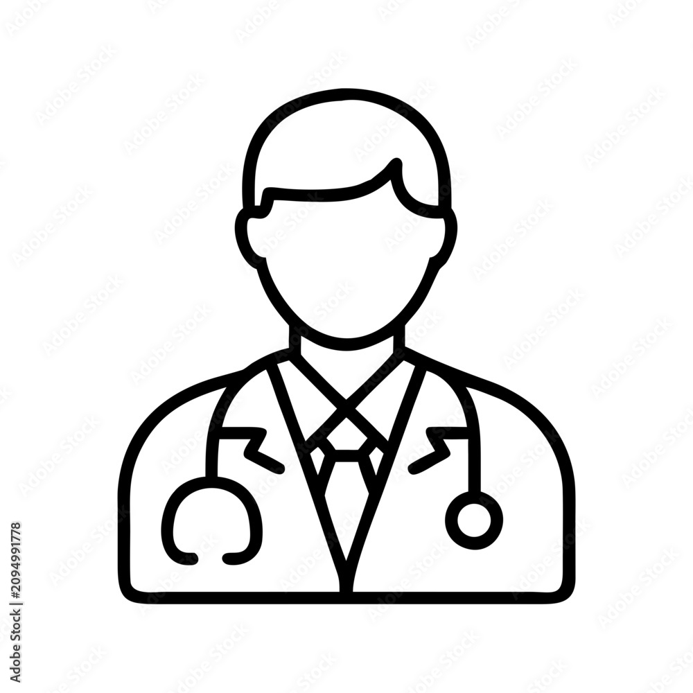 Fototapeta premium Doctor icon with stethoscope standing professionally - Minimalist vector icon of a doctor in a coat holding a stethoscope, clean and modern design.