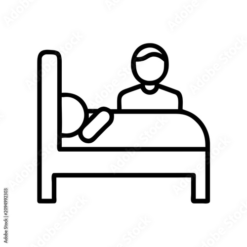 Person relaxing in bed with tablet - Simple line icon of a person lying comfortably in bed holding a tablet device.