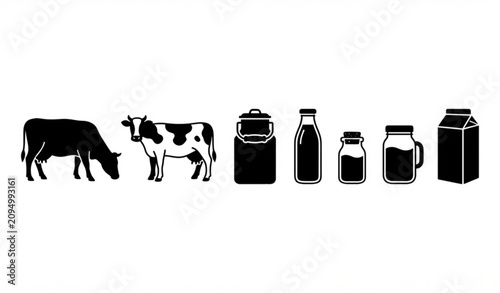 Cow and Milk Bottle Silhouette Set