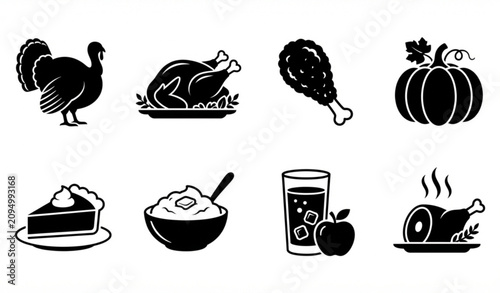 Thanksgiving Food Silhouette Icon Set