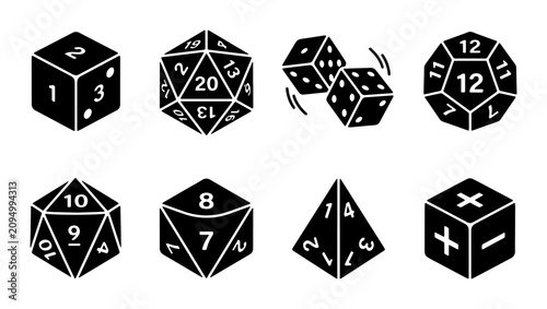 Polyhedral Dice Set, Game Dice Icons, Tabletop RPG Dice, D4 D6 D8 D10 D12 D20