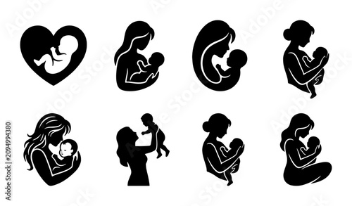 Foto Motherhood Icons: Baby Embrace, Pregnancy Silhouette, Family Love, Parental Care